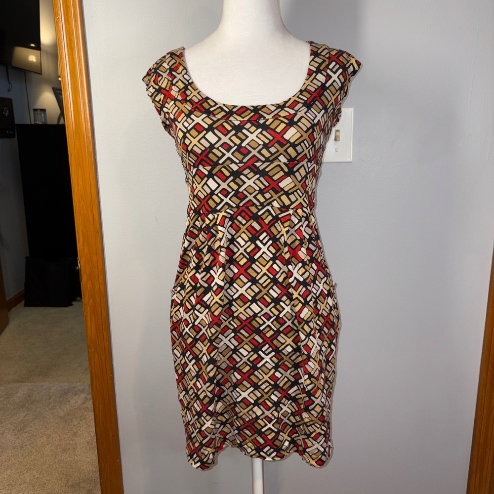 Diane von Furstenberg‎ 100% Silk Geometric Print Dress Sleeveless Size 2